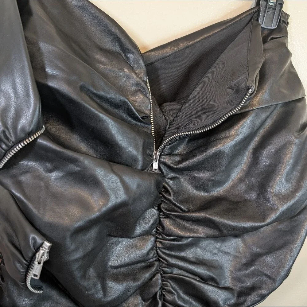 Atoir Faux Leather Skirt Black Double Zipper Ruched US Size 6